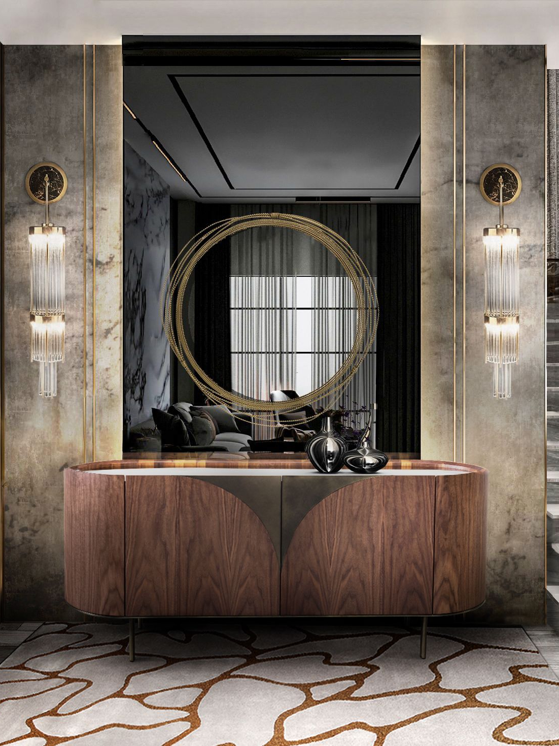 Unique Hallway Design with the Marvelous Cell&nbsp;Rug by Rug'Society