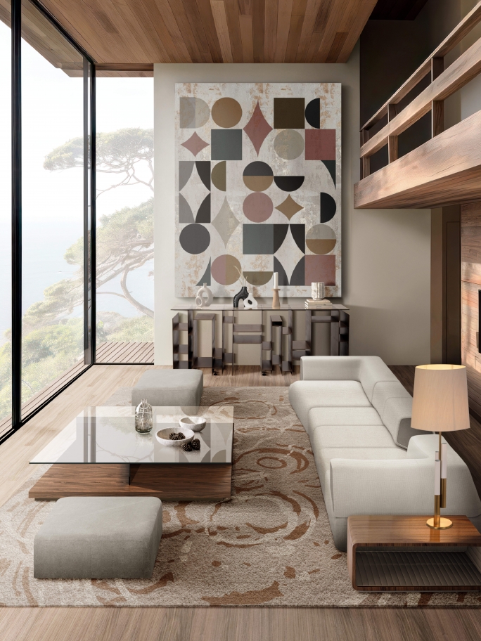 Wabi-Sabi-Inspired Living Room With Merfilus Square&nbsp;Rug by Rug'Society