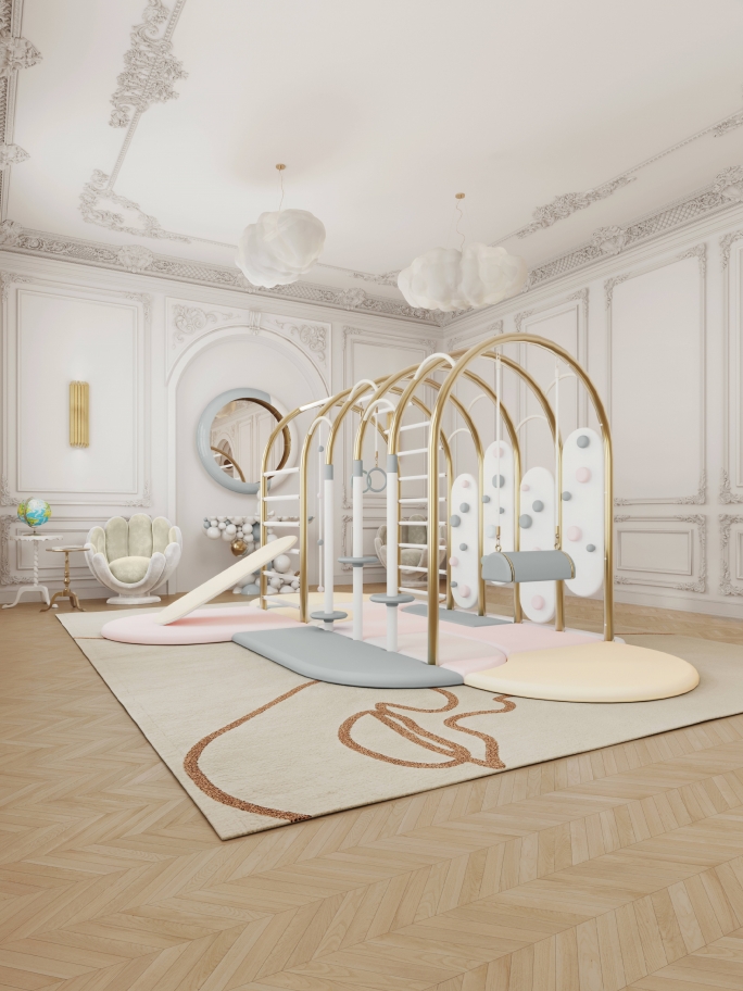 Whimsical Playroom in Pastel Tones With Taupe&nbsp;Rug by Rug'Society