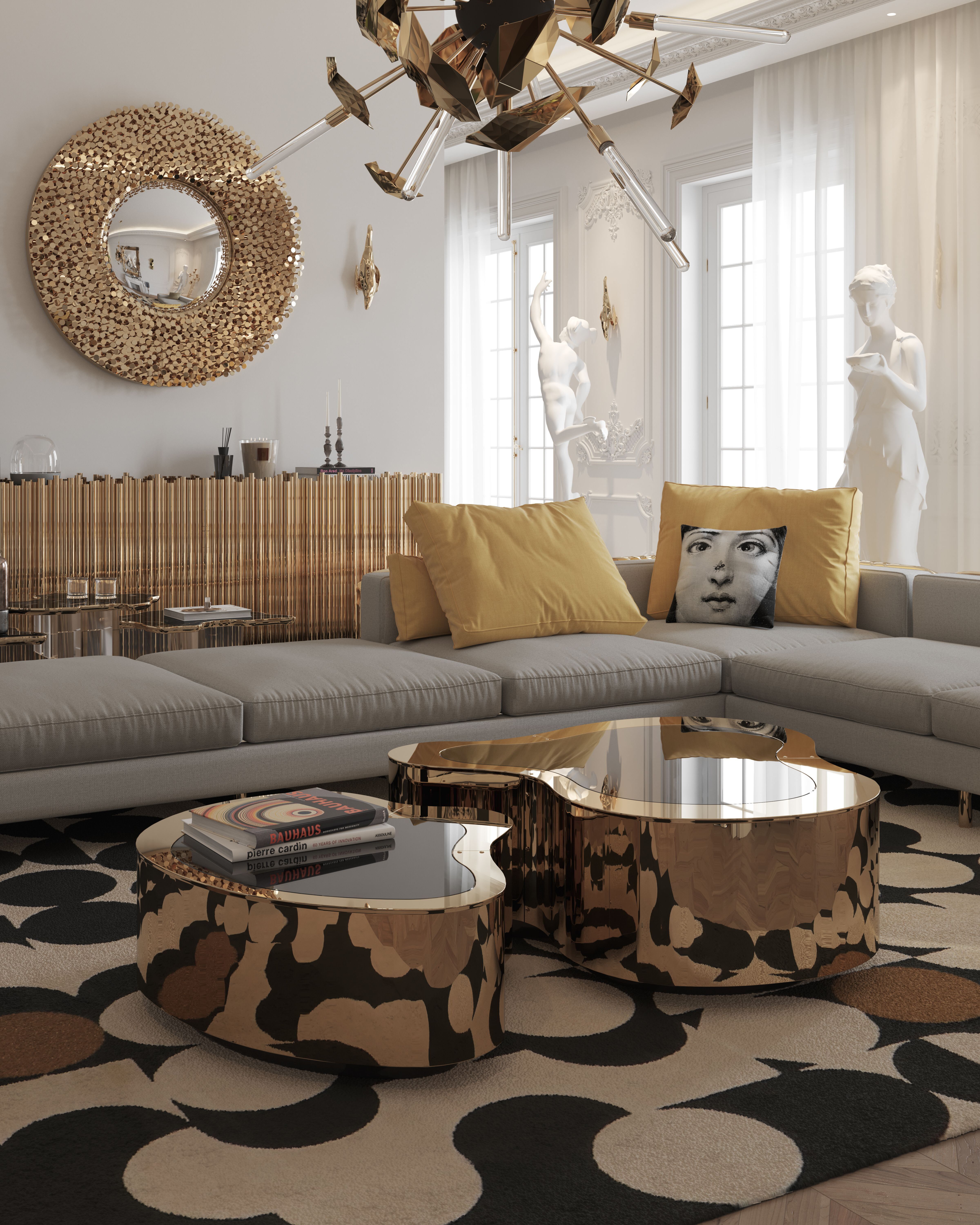 Yellow Details In A Modern Living Room With Yarsa Geometric&nbsp;Rug by Rug'Society